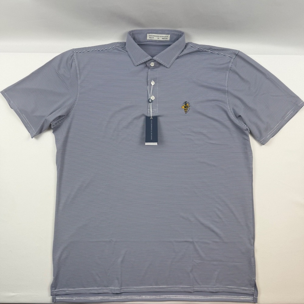 Holderness & Bourne The Perkins Navy White Stripe Golf Polo XL Bee Logo NEW